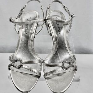 Silver Strappy Heels with Rhinestones Size 7.5